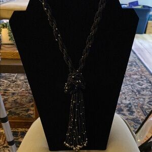 Chico's Black Beaded Tassel Necklace